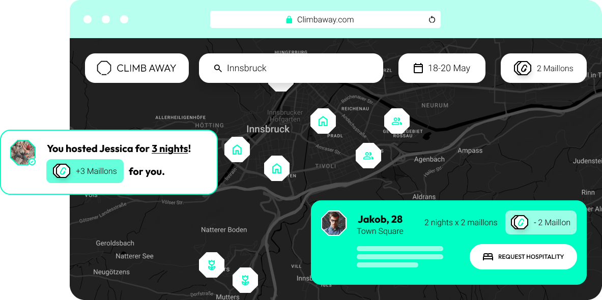Image of a digital map with places to stay